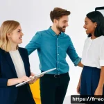 전자상거래 필기 시험 준비를 위한 효율적인 팁 - **Prompt:** A group of three diverse young adults (two women, one man, all in their early 20s to ear...