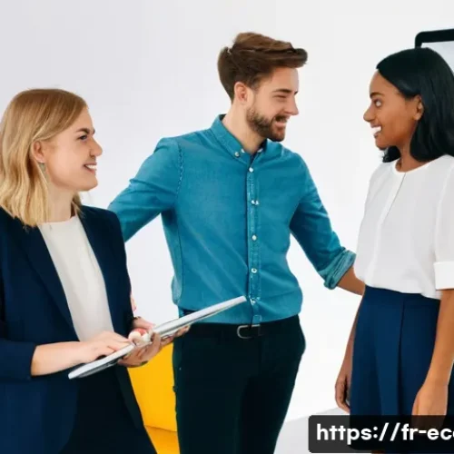 전자상거래 필기 시험 준비를 위한 효율적인 팁 - **Prompt:** A group of three diverse young adults (two women, one man, all in their early 20s to ear...