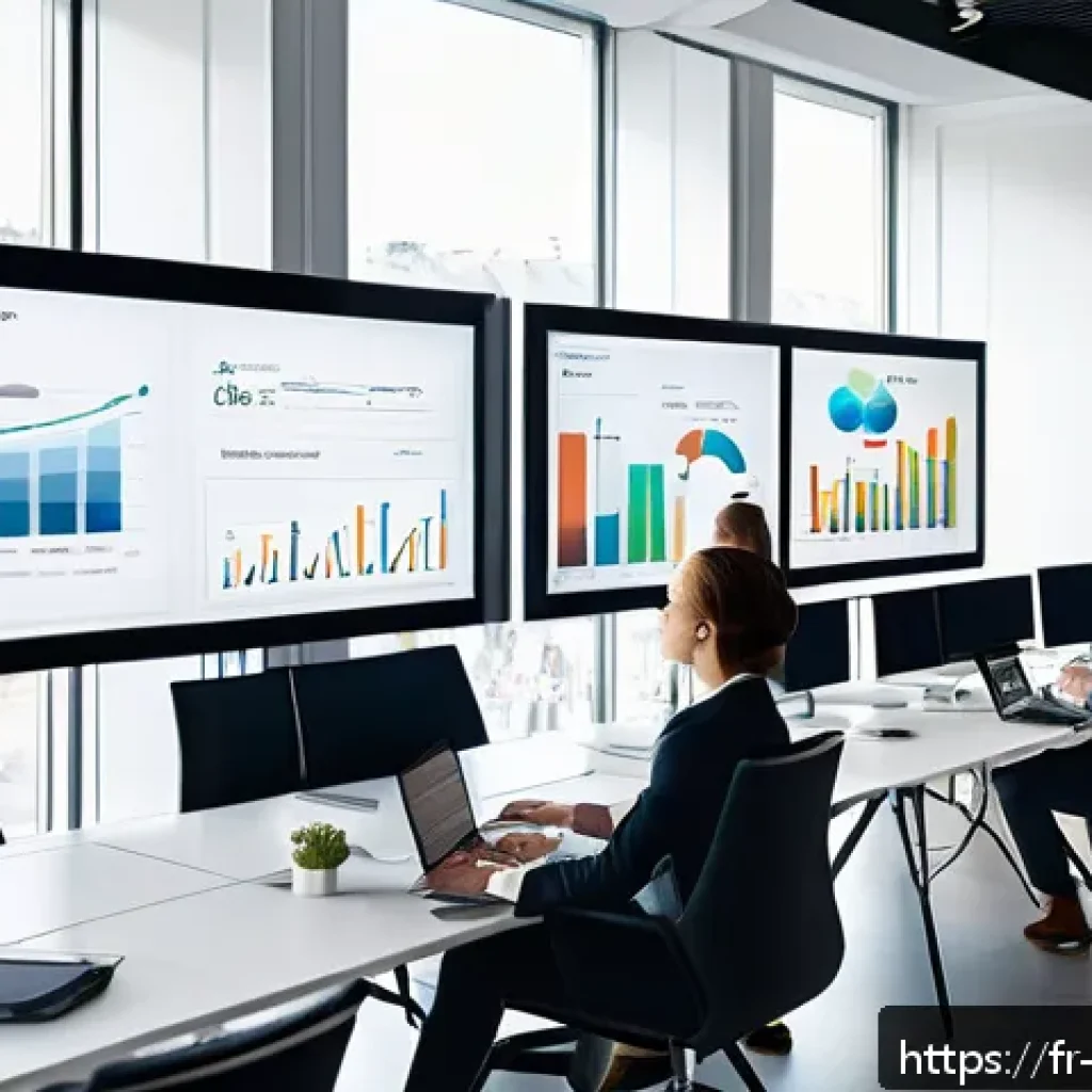 전자상거래 실무에서 경험한 CRM 시스템 구축 사례 - A modern office scene illustrating advanced CRM-driven customer segmentation: a diverse team of Fren...