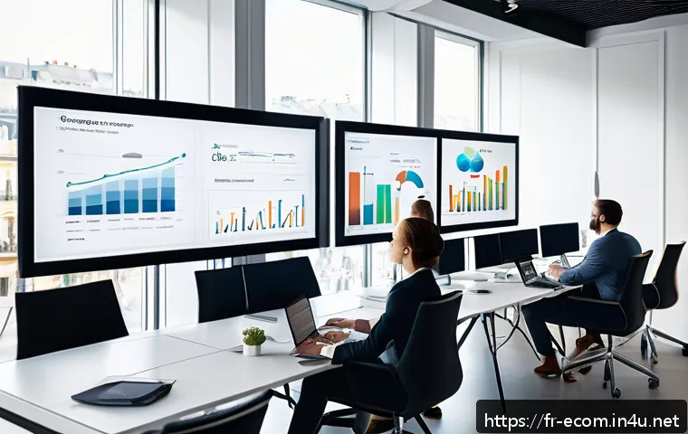 전자상거래 실무에서 경험한 CRM 시스템 구축 사례 - A modern office scene illustrating advanced CRM-driven customer segmentation: a diverse team of Fren...